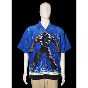 Y2K Steve & Barry’s Anime Manga Warrior Blue Classic Hawaiian Shirt Size L